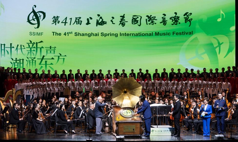 This photo taken on March 26, 2026 shows a scene at the opening performance of the 41st Shanghai Spring International Music Festival in Shanghai, east China. The music festival kicked off here on Thursday. (Xinhua/Wang Xiang)