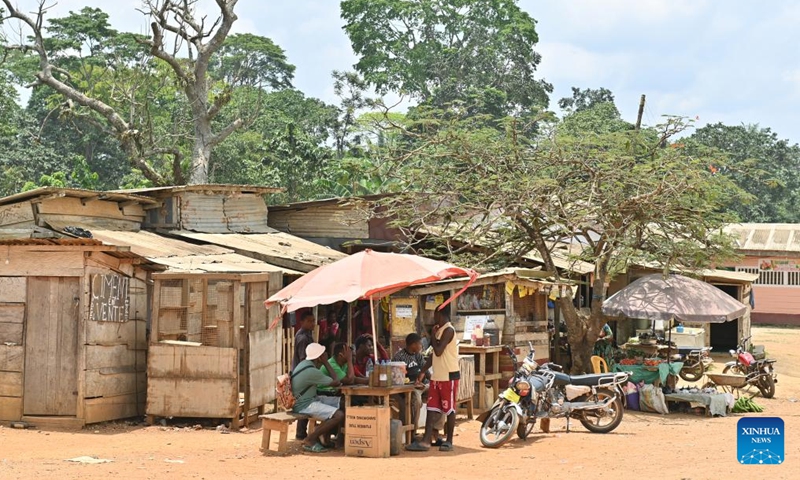 Roadside shops are pictured at Malombo Village, Cameroon, March 27, 2026. (Xinhua/Liu Qiong)