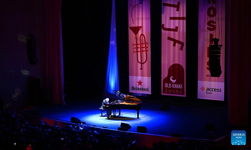 An artist performs at the Cape Town International Jazz Festival 2026 in Cape Town, South Africa, March 27, 2026.
The Cape Town International Jazz Festival 2026 kicked off on Friday night at the Cape Town International Convention Center.
This year's festival marked its 23rd edition, attracting over 40 local and international artists, as well as approximately 30,000 jazz enthusiasts. (Photo by Xabiso Mkhabela/Xinhua)