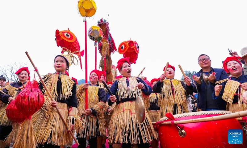 Local people attend the Sama Festival celebration event in Sanbao Dong Village in Rongjiang County, southwest China's Guizhou Province, March 28, 2026. Sama was the name of a heroine in ancient maternal society of Dong people. The Sama Festival, enlisted as one of the national intangible cultural heritages in 2006, is held to commemorate their ancestor. (Photo by Wei Guijin/Xinhua)