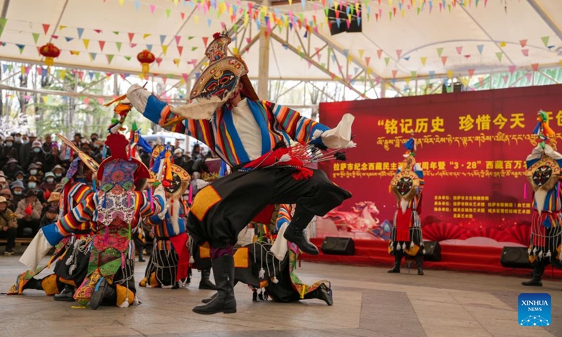 A performance is staged in celebration of the Serfs' Emancipation Day at a park in Lhasa, capital of southwest China's Xizang Autonomous Region, March 28, 2026.

Saturday marks the 67th anniversary of the democratic reform that abolished feudal serfdom in Xizang, with grand celebrations and commemorative activities held across the region.

On March 28, 1959, people in Xizang launched the democratic reform, freeing a million serfs. In 2009, the regional legislature announced March 28 as the day to commemorate the emancipation of the one million serfs. (Xinhua/Tenzin Nyida)