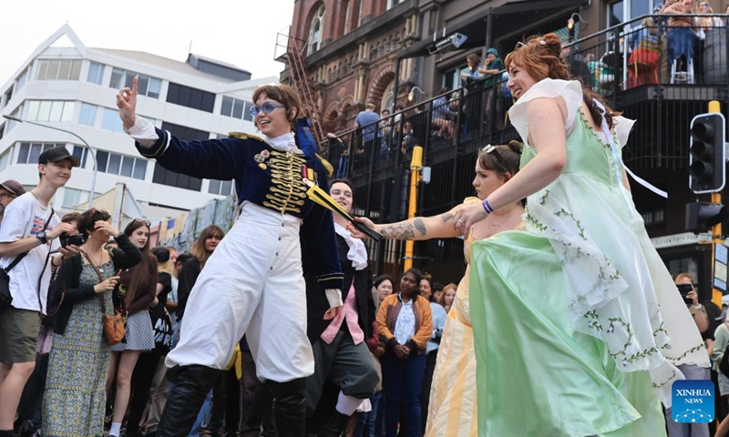People perform during CubaDupa Festival in Wellington, New Zealand, March 28, 2026. (Photo by Meng Tao/Xinhua)