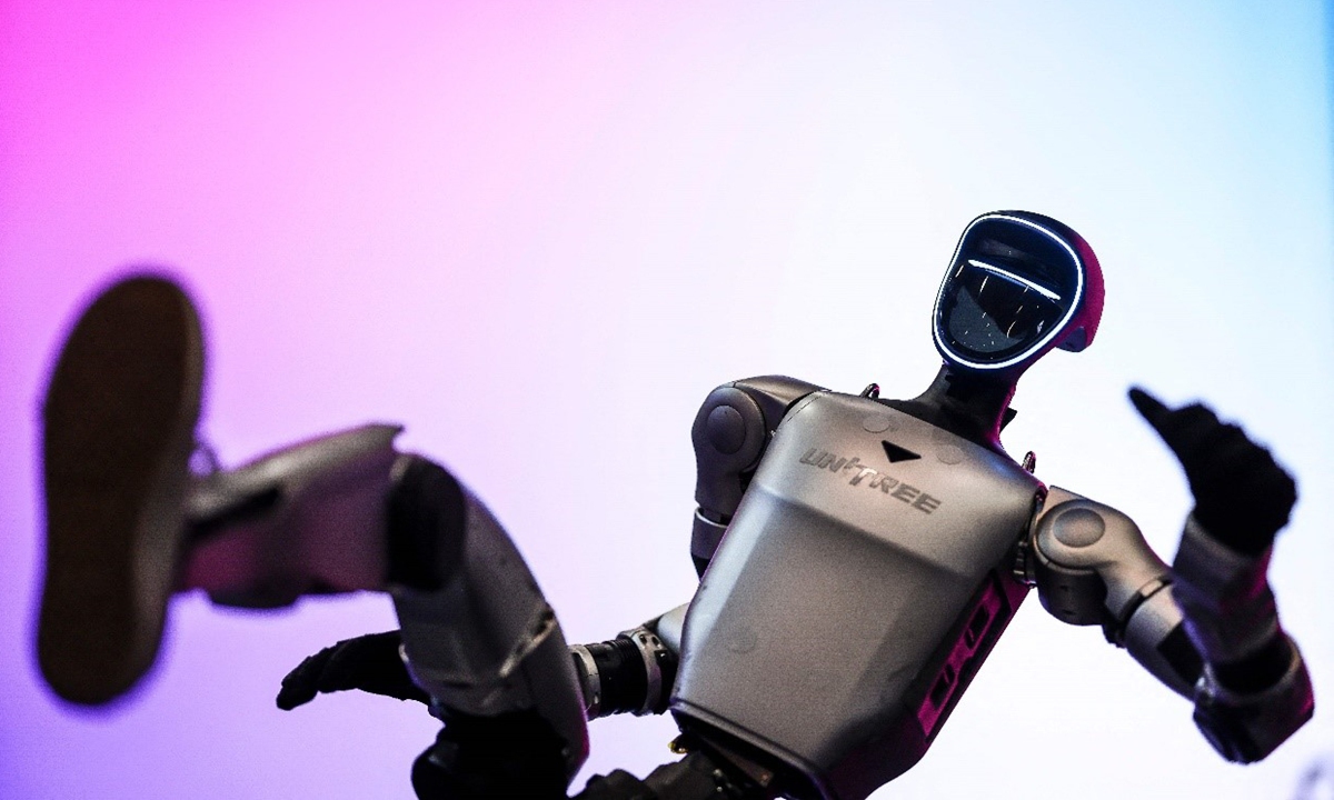 The Unitree robot is pictured at the Artificial Superintelligence Alliance stand during the Web Summit at Parque das Nacoes in Lisbon, on November 11, 2025. Photo: VCG