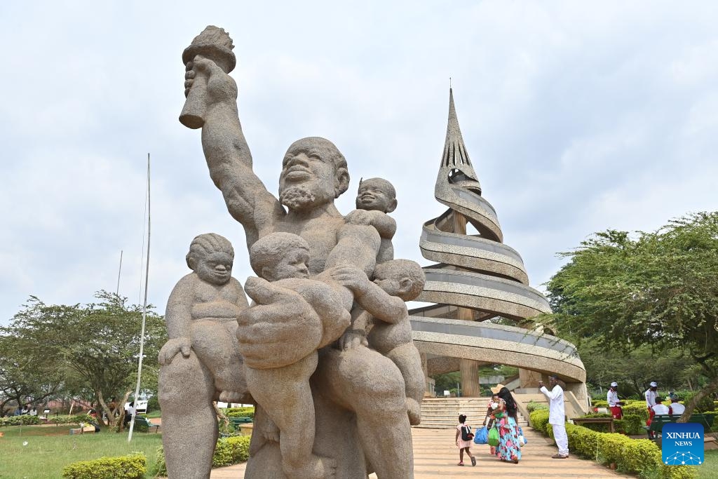 This photo taken on March 28, 2026 shows a view of Cameroon Reunification Monument and its surrounding areas in Yaounde, Cameroon. Situated in the hilly area of central Cameroon at an altitude of 750 meters, Yaounde is the capital and second-largest city of Cameroon. (Xinhua/Liu Qiong)
