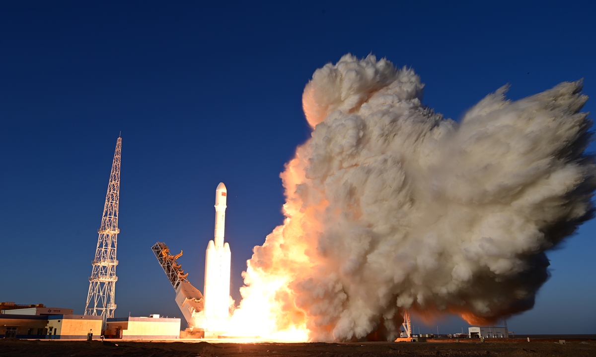 A Lijian-2 Y1 carrier rocket with three satellites onboard blasts off from the Dongfeng commercial space innovation pilot zone in northwest China, March 30, 2026. The rocket blasted off at 7:00 p.m. (Beijing Time) from a commercial aerospace innovation pilot zone in northwest China and successfully sent the satellites into the planned orbit. Photo:cnsphoto