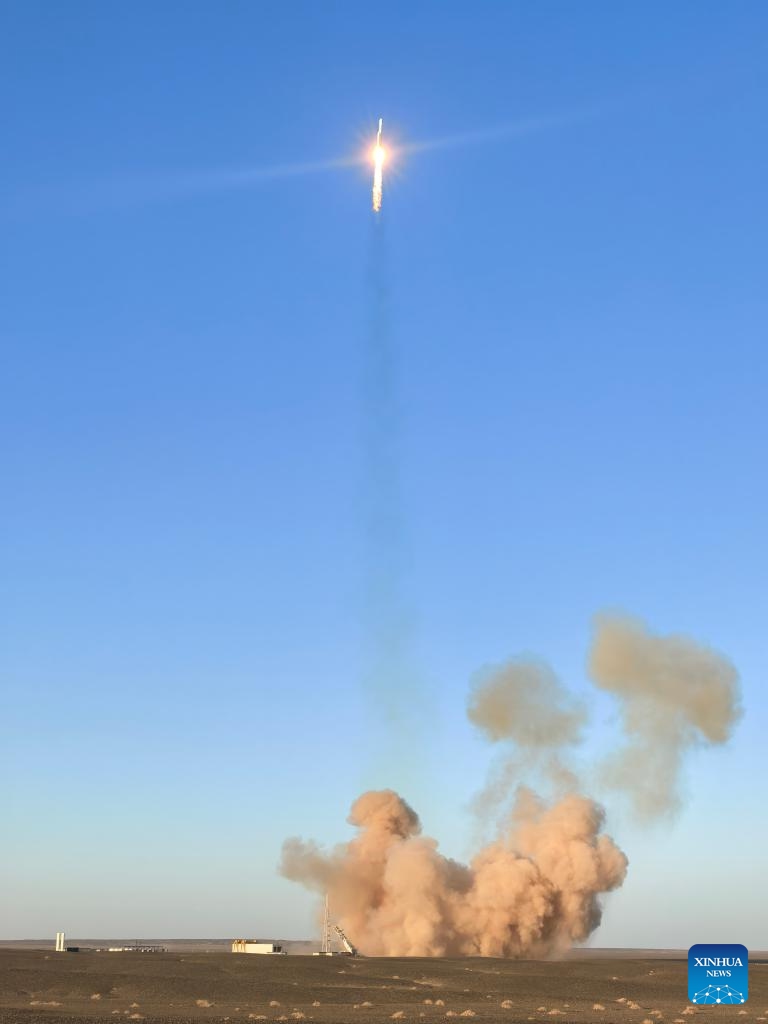A Lijian-2 Y1 carrier rocket with three satellites onboard blasts off from the Dongfeng commercial space innovation pilot zone in northwest China, March 30, 2026. The rocket blasted off at 7:00 p.m. (Beijing Time) from a commercial aerospace innovation pilot zone in northwest China and successfully sent the satellites into the planned orbit. (Photo by Wang Jiangbo/Xinhua)

