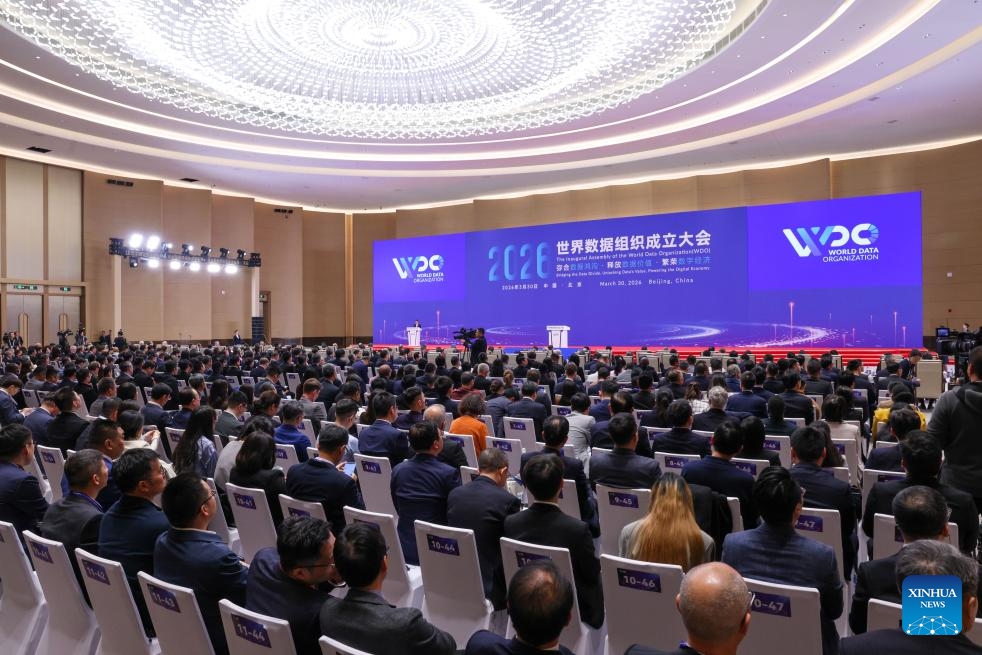 This photo taken on March 30, 2026 shows the inaugural assembly of the World Data Organization (WDO) in Beijing, capital of China. (Xinhua/Yin Gang)


