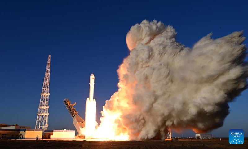 A Lijian-2 Y1 carrier rocket with three satellites onboard blasts off from the Dongfeng commercial space innovation pilot zone in northwest China, March 30, 2026. The rocket blasted off at 7:00 p.m. (Beijing Time) from a commercial aerospace innovation pilot zone in northwest China and successfully sent the satellites into the planned orbit. (Photo by Wang Jiangbo/Xinhua)

