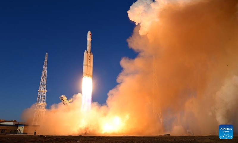 A Lijian-2 Y1 carrier rocket with three satellites onboard blasts off from the Dongfeng commercial space innovation pilot zone in northwest China, March 30, 2026. The rocket blasted off at 7:00 p.m. (Beijing Time) from a commercial aerospace innovation pilot zone in northwest China and successfully sent the satellites into the planned orbit. (Photo by Wang Jiangbo/Xinhua)

