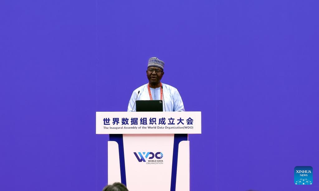Muhammadou M.O. Kah, chair of the United Nations Commission on Science and Technology for Development, and vice chair of the UN Data Governance Working Group, addresses the inaugural assembly of the World Data Organization (WDO) in Beijing, capital of China, on March 30, 2026. The inaugural assembly of the WDO was held in Beijing on Monday, with the theme of jointly building a data cooperation platform and sharing digital development opportunities. (Xinhua/Yin Gang)

