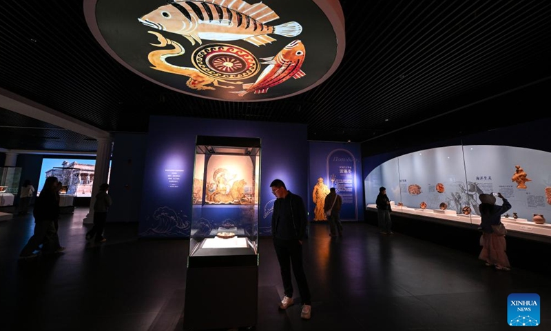 Visitors view exhibits during the Myth on Pottery exhibition at Ningxia Museum in Yinchuan, northwest China's Ningxia Hui Autonomous Region, March 27, 2026. (Xinhua/Feng Kaihua)