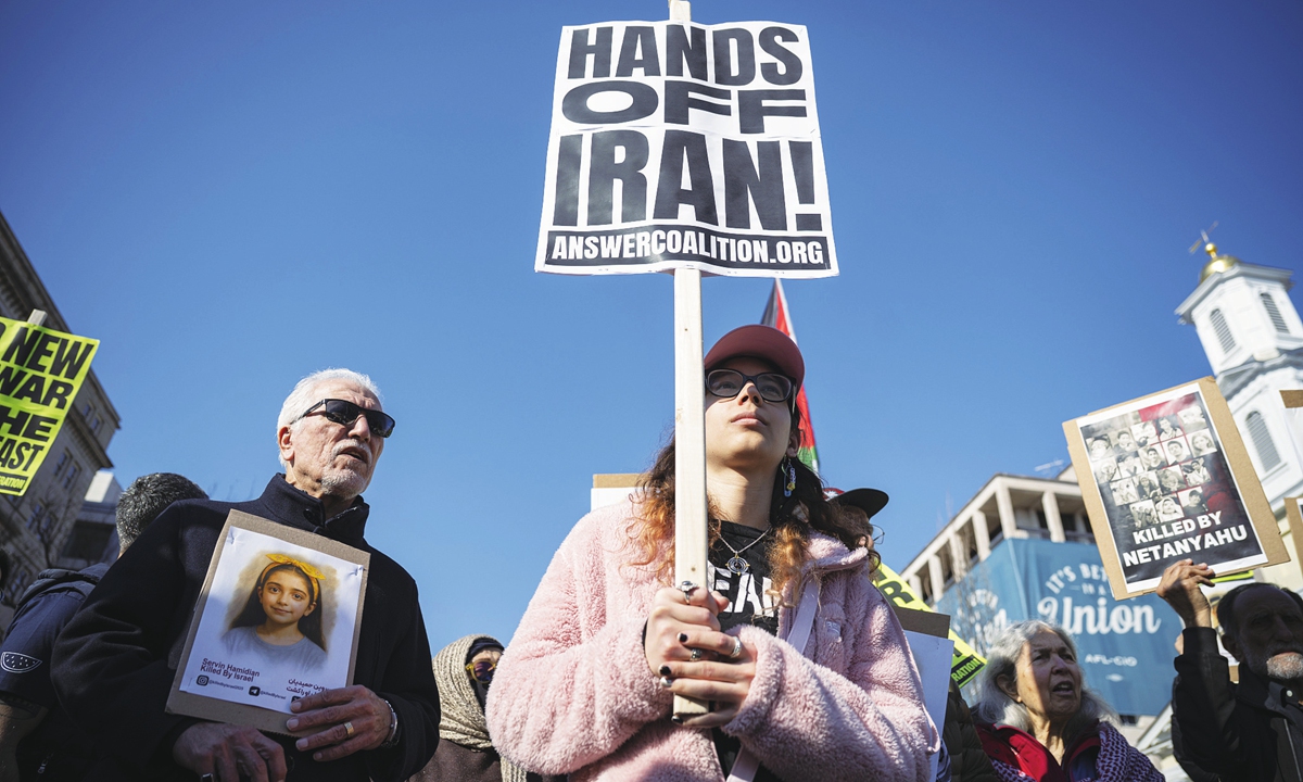 Protesters gather outside the White House in Washington, DC, to demonstrate against US and Israeli attacks on Iran, on March 7, 2026. Photo: VCG