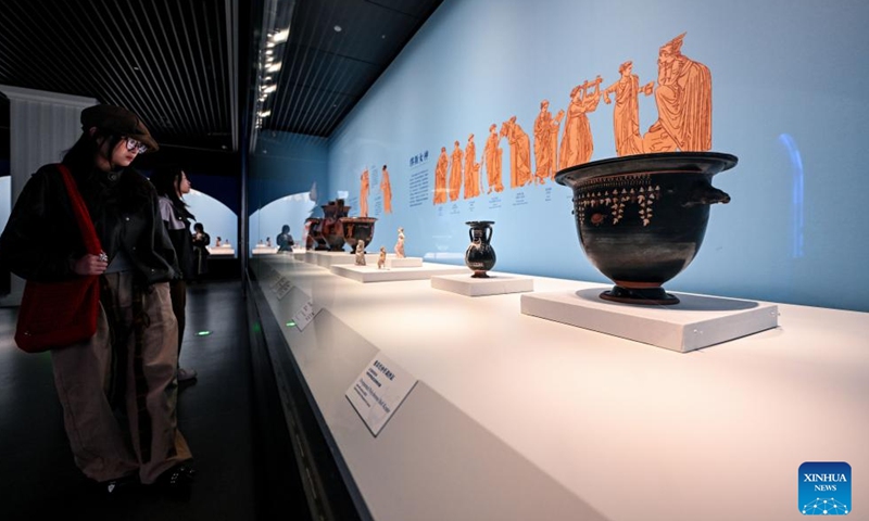Visitors view exhibits during the Myth on Pottery exhibition at Ningxia Museum in Yinchuan, northwest China's Ningxia Hui Autonomous Region, March 27, 2026. (Xinhua/Feng Kaihua)