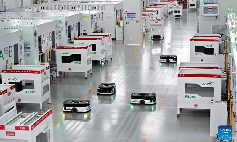 This photo taken on July 12, 2025 shows the intelligent mega-factory of Jinko Solar Co., Ltd. in Shangrao City, east China's Jiangxi Province. (Xinhua/Liu Jinhai)

