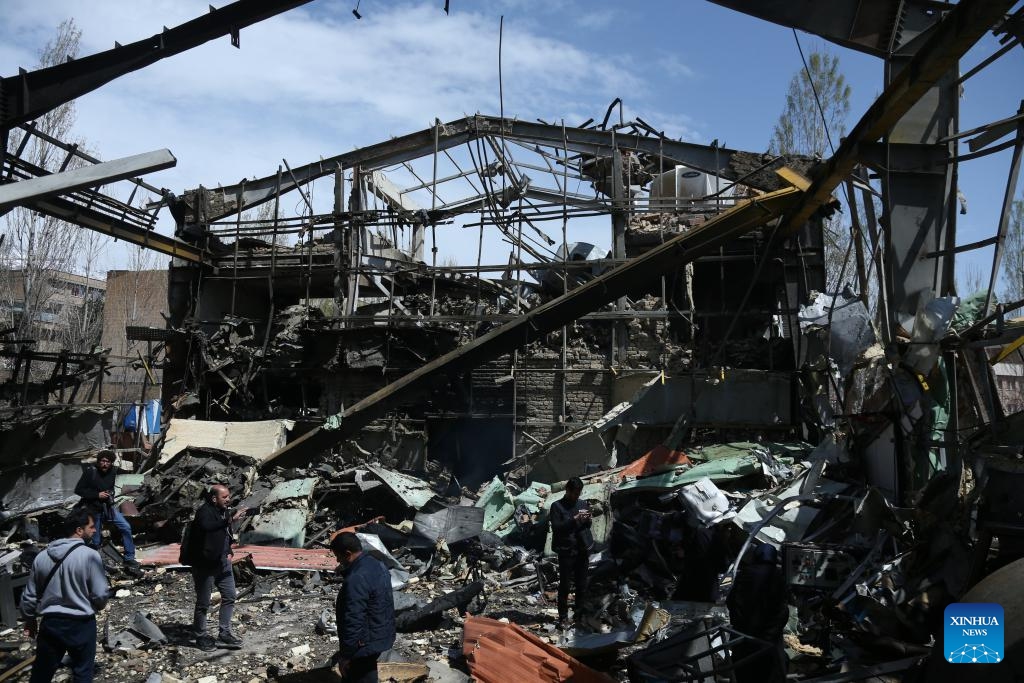 This photo taken on April 4, 2026 shows a building destroyed in a U.S. and Israeli airstrike at the Shahid Beheshti University in Tehran, Iran. Iran's Minister of Science, Research and Technology Hossein Simaei-Sarraf said on Saturday more than 30 Iranian universities have been directly attacked by the United States and Israel since the beginning of the war in late February. (Xinhua/Shadati)(Xinhua/Shadati)