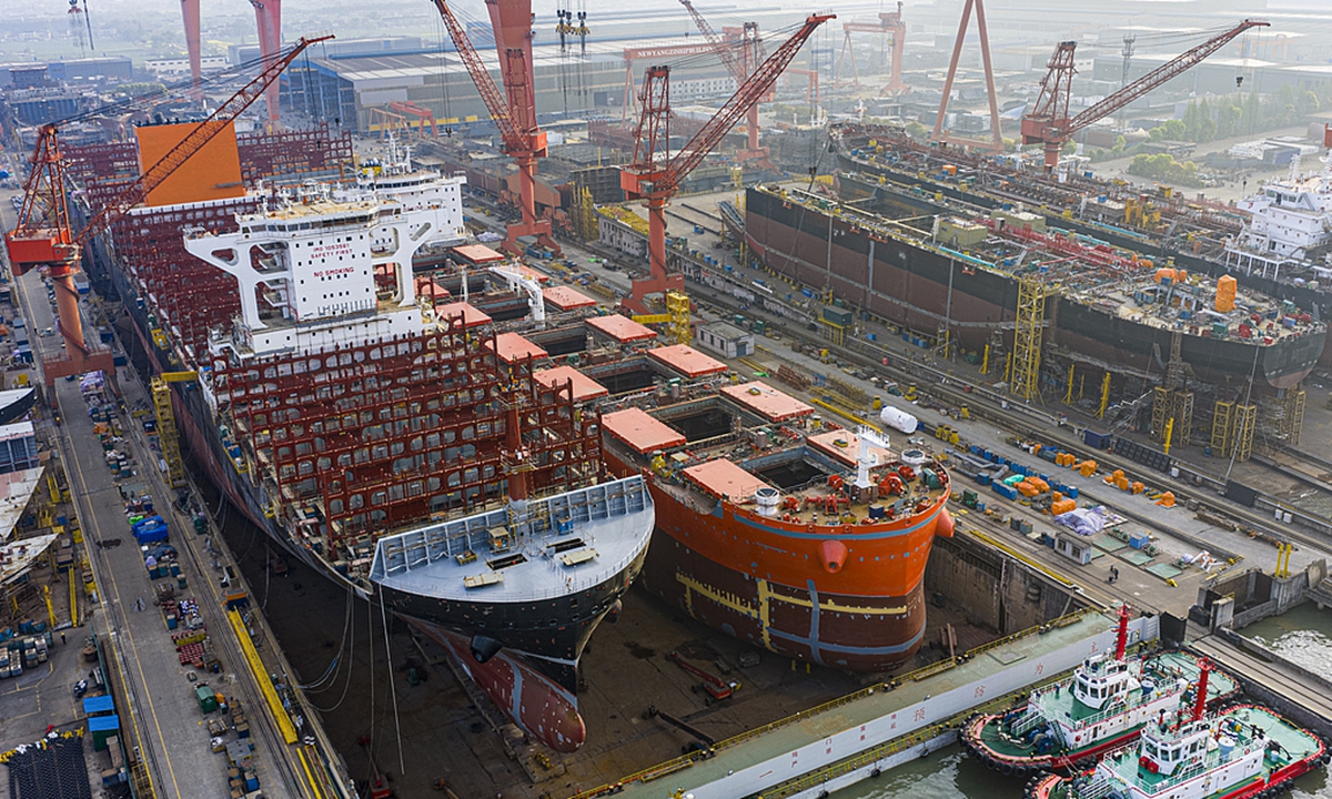A view of a shipyard of Jiangsu New Yangzi Shipbuilding Co in Taizhou, East China's Jiangsu Province, on April 6, 2026. Photo: VCG