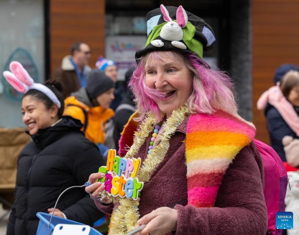 A dressed-up participant is pictured during the 2026 Toronto Beaches Lions Easter Parade in Toronto, Canada, on April 5, 2026. (Photo by Zou Zheng/Xinhua)