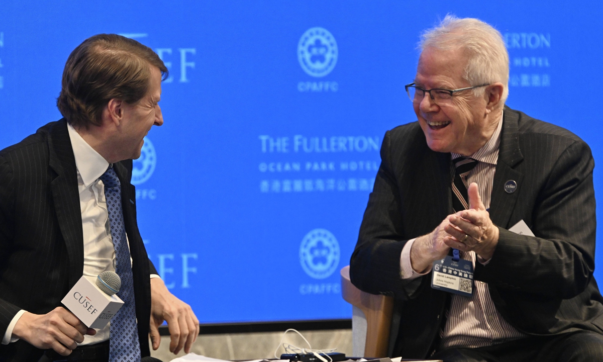 David Lampton (right) attends the US-China Hong Kong Forum on November 17, 2025, in Hong Kong, China. Photo: VCG