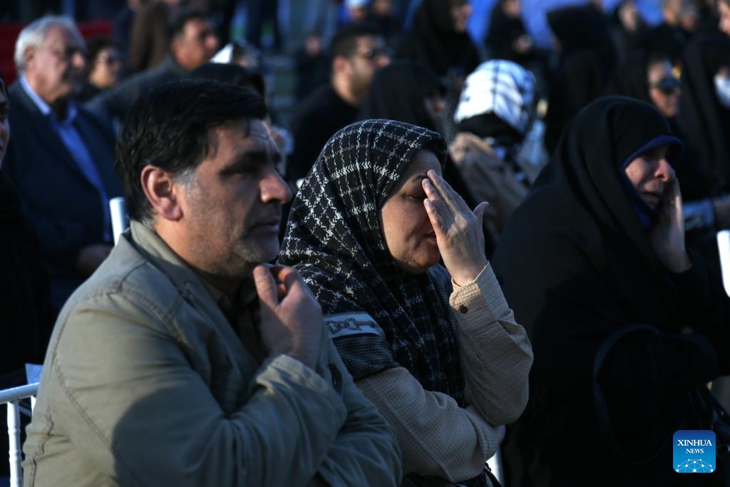 People mourn during a memorial event held to mourn the students of an elementary school who were killed in a missile strike in southern Iran, in Tehran, Iran, April 6, 2026. A missile strike on an elementary school in Minab, southern Iran on Feb. 28, 2026 killed at least 175 people, most of them schoolgirls. Increasing evidence has shown this tragedy was of the U.S. making. (Xinhua/Shadati)
