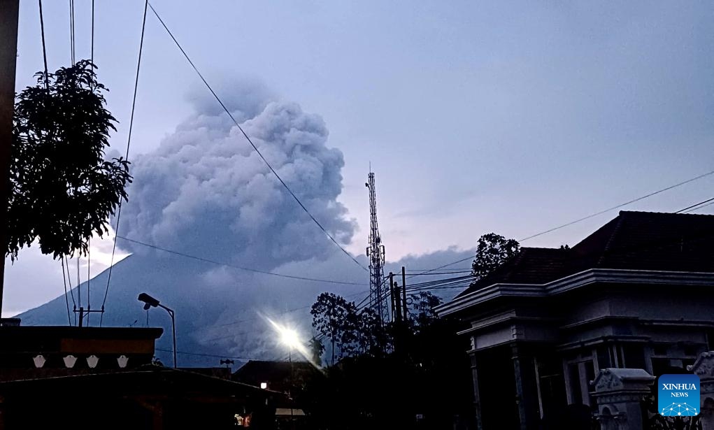 Volcanic materials spew from Mount Semeru in Lumajang, East Java province, Indonesia, on April 7, 2026. (Photo by Ersa/Xinhua)