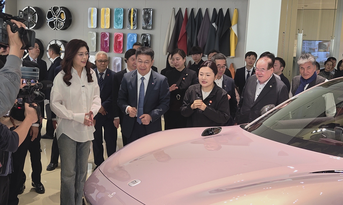 Kuomintang Chairwoman Cheng Li-wun visits a Xiaomi Auto's facilities in Beijing on April 12, 2026 before returning to Taipei. Photo: VCG
