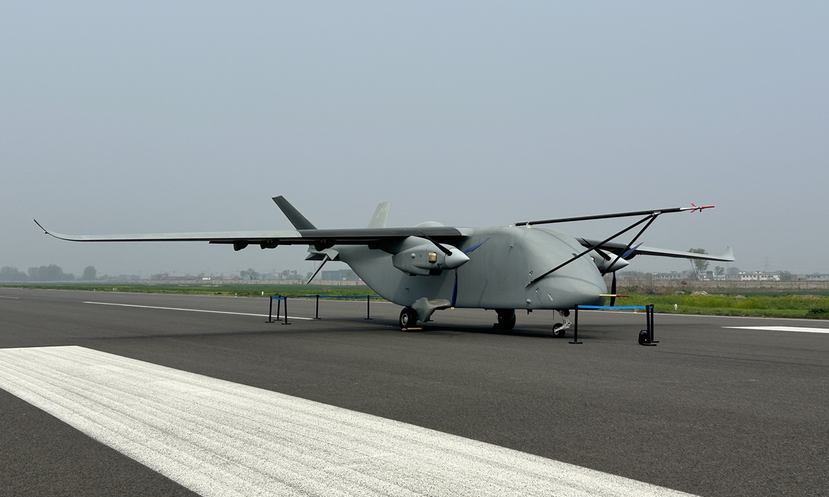 The fully domestically developed large cargo unmanned aerial vehicle NORINCO LUCA parks at a test flight site in Zhengzhou, Central China's Henan Province, on March 31, 2026. Photo: Liang Rui/GT

