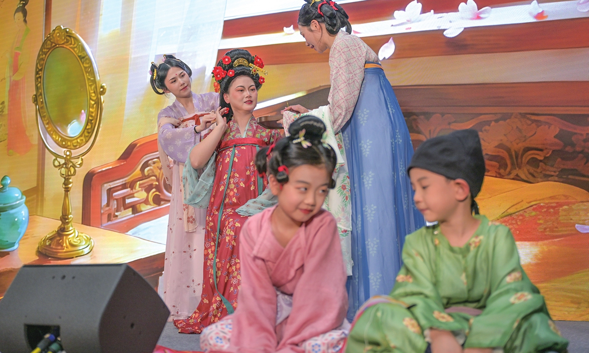 Performers take part in a Tang Dynasty costume demonstration performance from The Spring Banquet of Chang'an during Chinese Culture Festival 2026 in Hong Kong on April 9, 2026. Scheduled to take place from June to September, the festival is themed around 