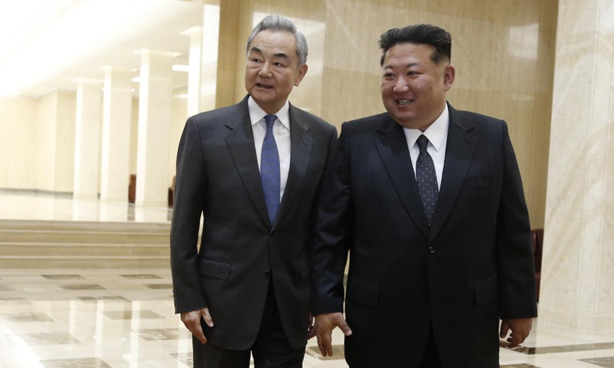 Kim Jong Un, general secretary of the Workers' Party of Korea and president of the State Affairs of the Democratic People's Republic of Korea (DPRK), meets with Chinese Foreign Minister Wang Yi, also a member of the Political Bureau of the Communist Party of China Central Committee, in Pyongyang, the DPRK, April 10, 2026. (Xinhua/Wang Chao)