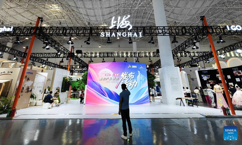 The exhibition booth of Shanghai, guest province of honor, is pictured at the Hainan International Convention and Exhibition Center, the main venue for the upcoming sixth China International Consumer Products Expo (CICPE), in Haikou, south China's Hainan Province, April 11, 2026. Scheduled to take place in south China's Hainan Province from April 13 to 18, this expo will see the participation of more than 3,400 brands from over 60 countries and regions. Photo: Xinhua