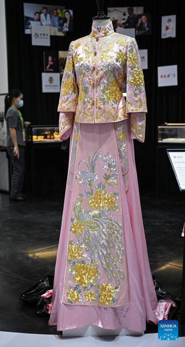 A qipao is pictured at the Hainan International Convention and Exhibition Center, the main venue for the upcoming sixth China International Consumer Products Expo (CICPE), in Haikou, south China's Hainan Province, April 11, 2026. Scheduled to take place in south China's Hainan Province from April 13 to 18, this expo will see the participation of more than 3,400 brands from over 60 countries and regions. Photo: Xinhua