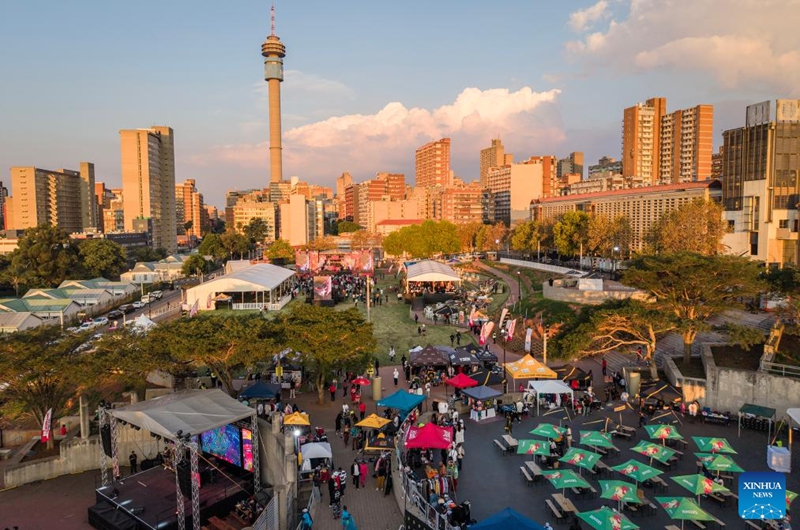 A drone photo taken on April 11, 2026 shows a scene during a music festival at Constitution Hill in Johannesburg, South Africa. (Photo by Shiraaz Mohamed/Xinhua)