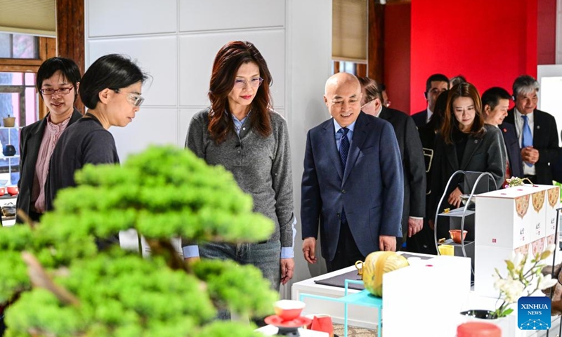Cheng Li-wun, chairwoman of the Chinese Kuomintang (KMT) party, visits the Palace Museum together with a KMT delegation in Beijing, capital of China, April 11, 2026. (Xinhua/Chen Yehua)