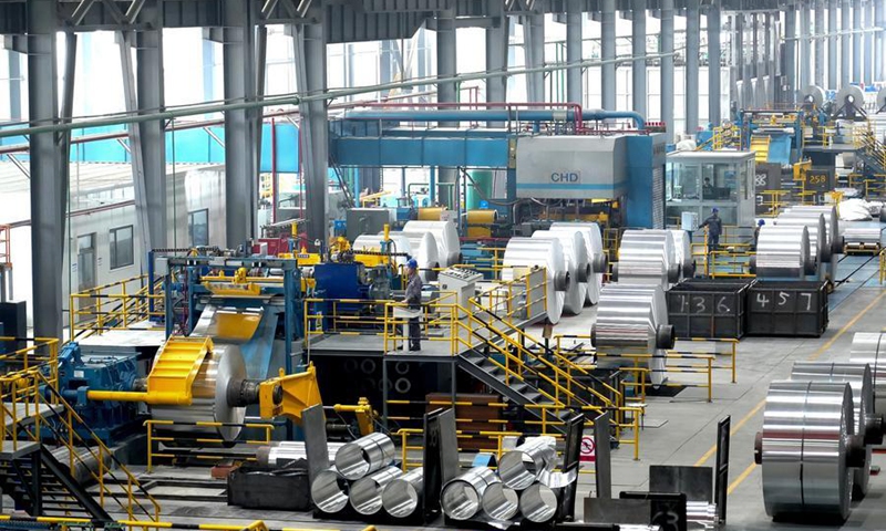 This photo taken on April 3, 2026 shows the products of an aluminum company in Holingol, north China's Inner Mongolia Autonomous Region. (Photo by Lang Jingbo/Xinhua)