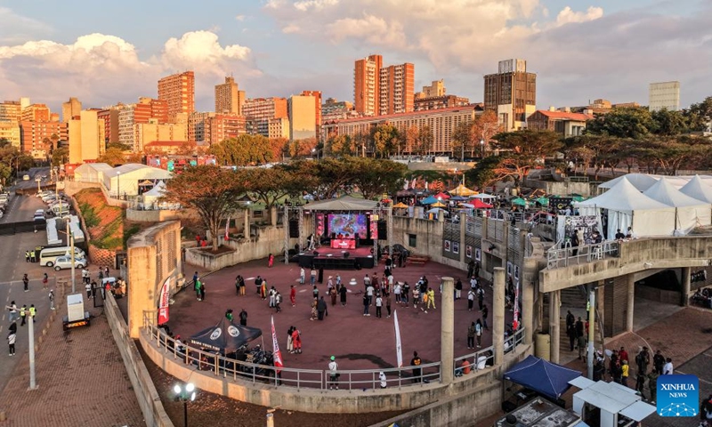 A drone photo taken on April 11, 2026 shows a scene during a music festival at Constitution Hill in Johannesburg, South Africa. (Photo by Shiraaz Mohamed/Xinhua)