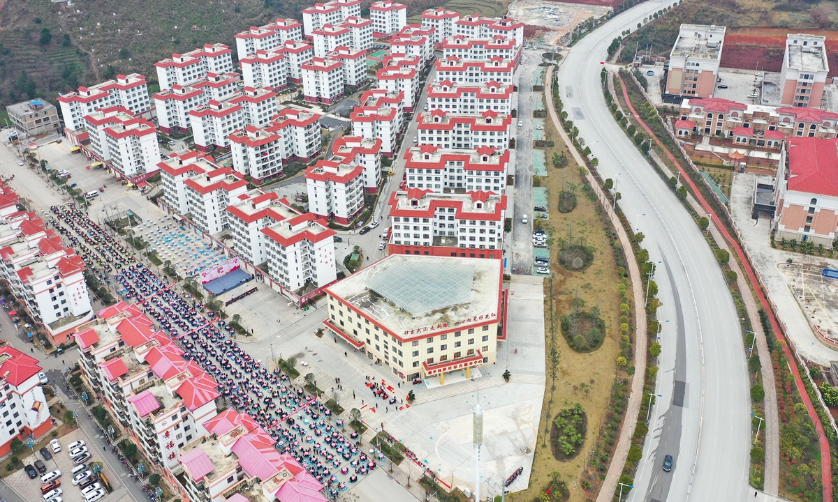 An aerial view of a poverty alleviation relocation community in Huishui, Southwest China's Guizhou Province Photos on this page: VCG