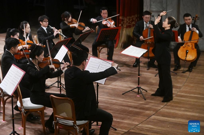 Musicians from the China National Symphony Orchestra perform at a concert celebrating the China-Brazil Cultural Year in Fortaleza, Ceara, Brazil, April 11, 2026. (Photo by Lucio Tavora/Xinhua)