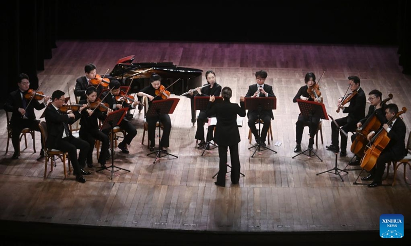 Musicians from the China National Symphony Orchestra perform at a concert celebrating the China-Brazil Cultural Year in Fortaleza, Ceara, Brazil, April 11, 2026. (Photo by Lucio Tavora/Xinhua)