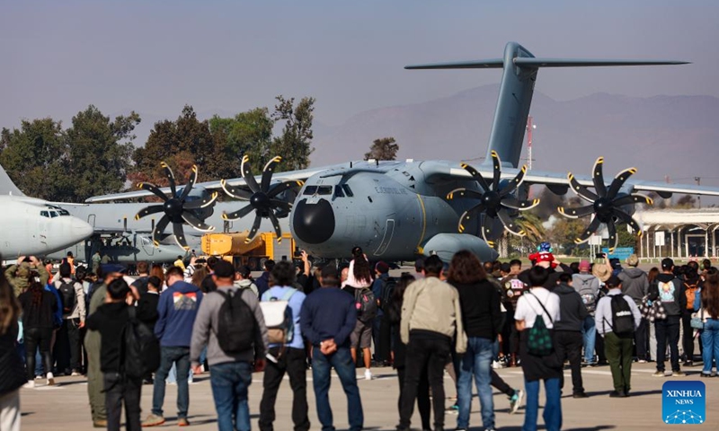 People visit the 2026 International Air and Space Fair (FIDAE) in Santiago, Chile, April 12, 2026. The FIDAE 2026 closed here on Sunday. (Xinhua/Zhou Jiayi)