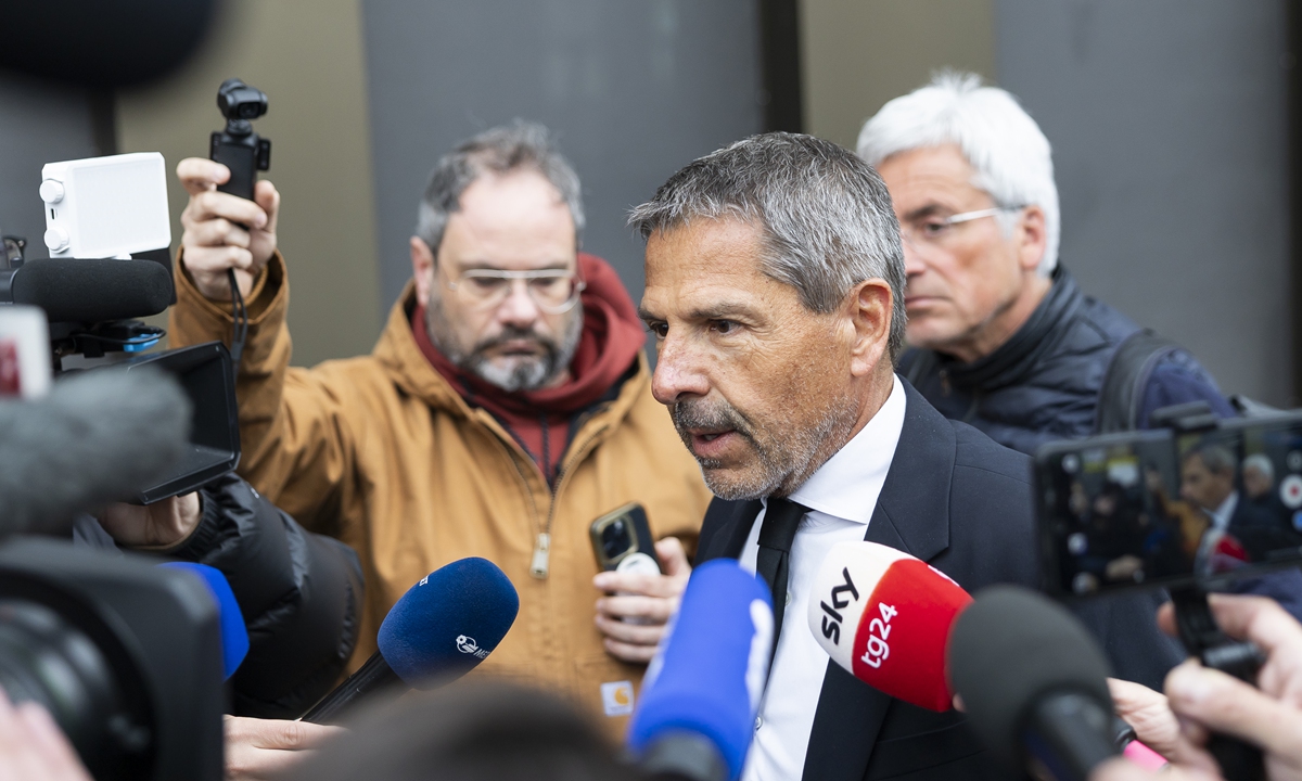 Lawyer Alain Viscolo arrives at a hearing before the public prosecutor of the canton of Valais following the deadly fire at the 