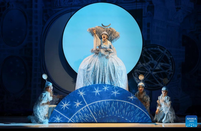 Actors perform The Magic Flute, an opera composed by Austrian musician Wolfgang Amadeus Mozart, during the closing performance of the 41st Shanghai Spring International Music Festival in Shanghai, east China, April 12, 2026. (Xinhua/Wang Xiang)