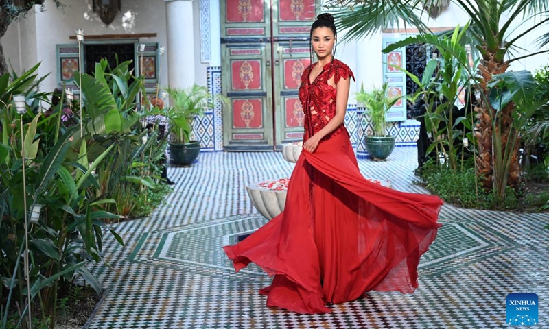 A model presents a creation during the Morocco Fashion Week 2026 in Marrakech, Morocco, on April 11, 2026. (Photo by Aissa/Xinhua)