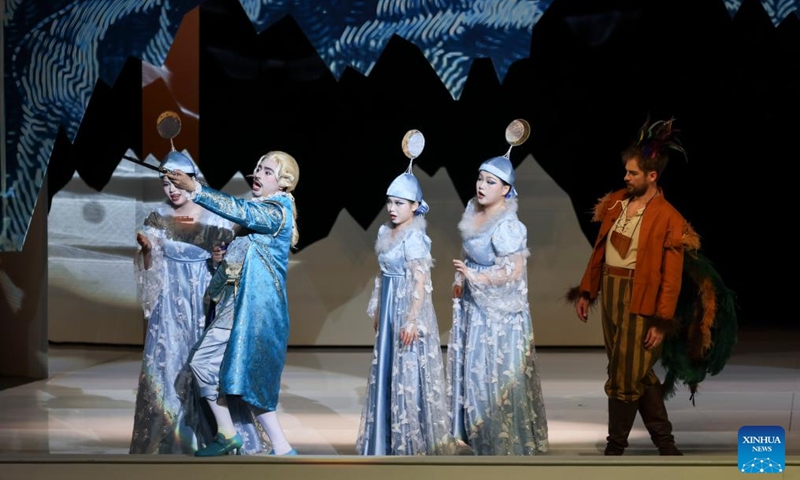 Actors perform The Magic Flute, an opera composed by Austrian musician Wolfgang Amadeus Mozart, during the closing performance of the 41st Shanghai Spring International Music Festival in Shanghai, east China, April 12, 2026. (Xinhua/Wang Xiang)