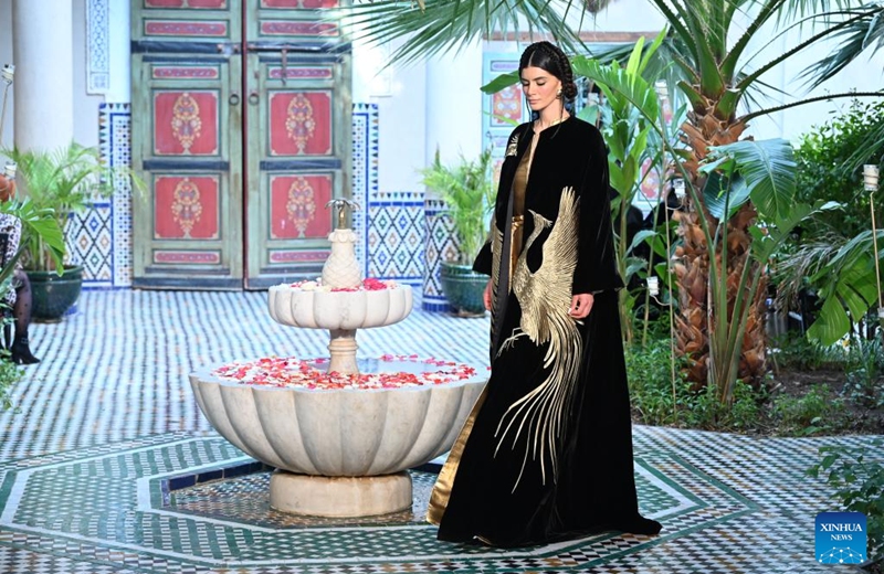 A model presents a creation during the Morocco Fashion Week 2026 in Marrakech, Morocco, on April 11, 2026. (Photo by Aissa/Xinhua)