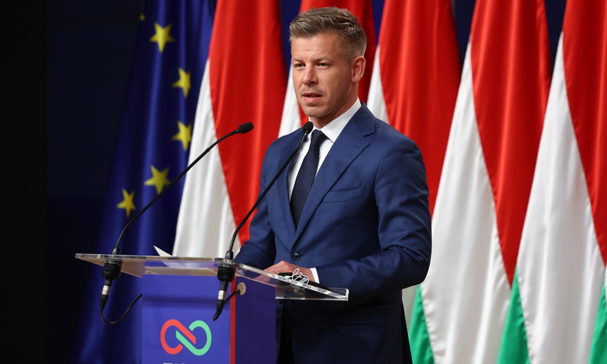 Peter Magyar, TISZA Party leader elected for a new Hungarian Prime Minister, speaks during the press conference a day after the parliamentary election in Budapest, Hungary on April 13, 2026. Photo: VCG