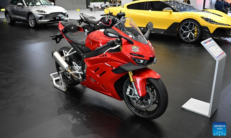 This photo taken on April 13, 2026 shows a product of Chinese motorcycle maker ZXMOTO during the sixth China International Consumer Products Expo (CICPE) in Haikou, south China's Hainan Province.