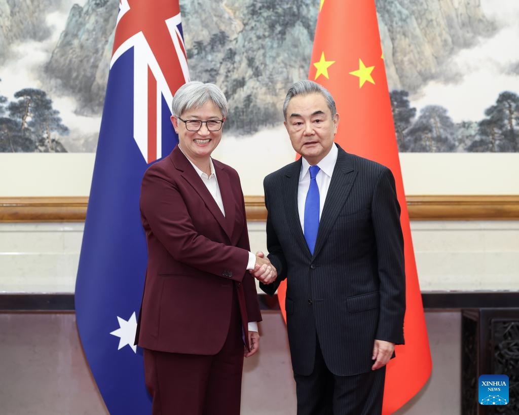 Chinese Foreign Minister Wang Yi, also a member of the Political Bureau of the Communist Party of China Central Committee, holds the eighth China-Australia diplomatic and strategic dialogue with Australian Foreign Minister Penny Wong in Beijing, capital of China, April 29, 2026. (Xinhua/Liu Bin)

