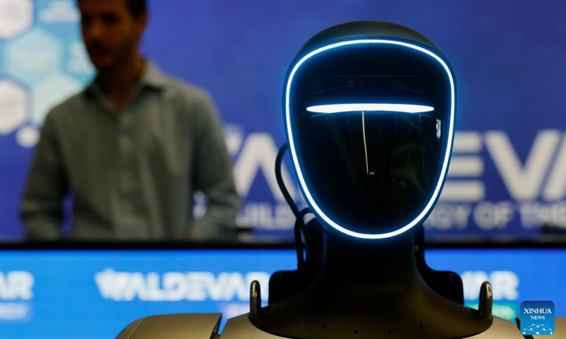 A robot is seen during the opening day of Spacefest 2026 at the Politehnica University in Bucharest, Romania, May 7, 2026. The Spacefest is an event dedicated to science, innovation and space exploration, with discussions and presentations about the future of space flight, emerging technologies and collaboration opportunities in the aerospace industry. (Photo by Cristian Cristel/Xinhua)

