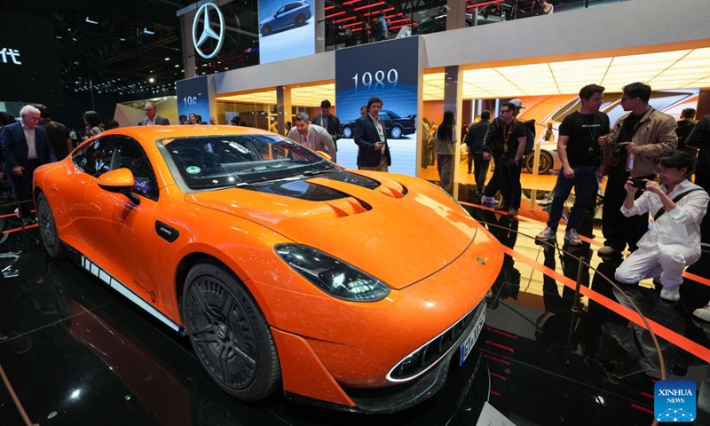 People visit the booth of Mercedes-Benz during the 2026 Beijing International Automotive Exhibition in Beijing, capital of China, April 24, 2026. The exhibition kicked off here on Friday and will last until May 3. (Xinhua/Ju Huanzong)

