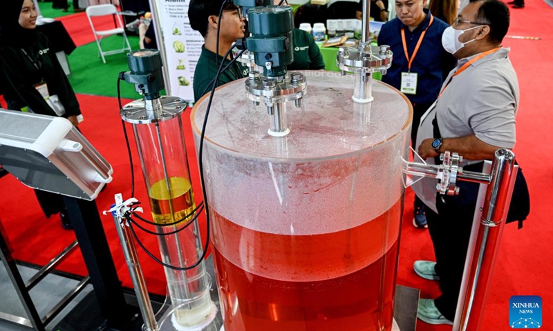 People visit PALMEX Jakarta 2026, a palm oil industry expo held in Jakarta, Indonesia, May 7, 2026. (Xinhua/Agung Kuncahya B.)

