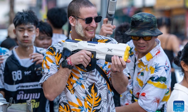 People take part in the celebration of the Lao New Year in Vientiane, Laos, April 14, 2026. (Photo by Kaikeo Saiyasane/Xinhua)

